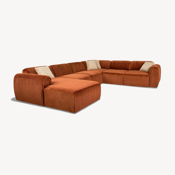 Tamara - Høyrevendt U-sofa i oransje kordfløyel