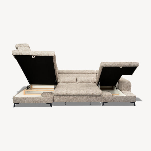 Eletra - Høyrevendt U-sovesofa med elektrisk skyvedel beige stoff
