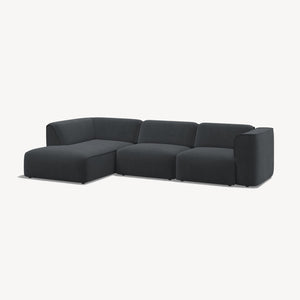 Madea - Venstrevendt sofa med sjeselong i svart kordfløyel