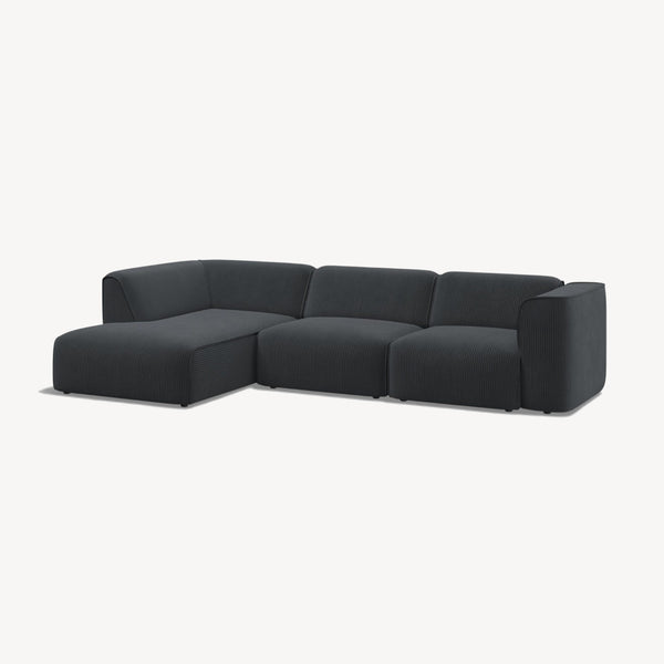 Madea - Venstrevendt sofa med sjeselong i svart kordfløyel