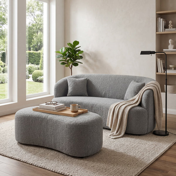 2 - seter sofa med fotskammel grå bouclé - Sengero