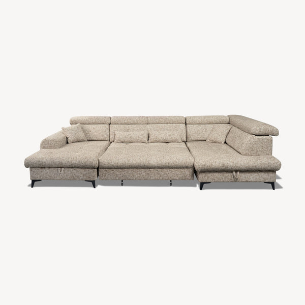 Eletra - Høyrevendt U-sovesofa med elektrisk skyvedel beige stoff