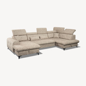 Eletra - Høyrevendt U-sovesofa med elektrisk skyvedel beige stoff