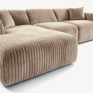 Tamara - Venstrevendt sofa m/sjeselong i beige bred kordfløyel