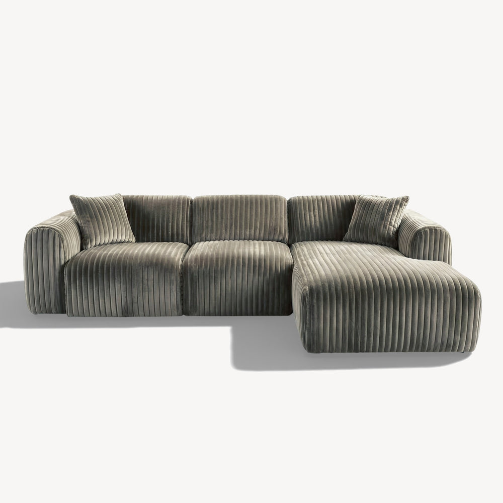 Tamara - Høyrevendt sofa m/sjeselong i mørk grå bred kordfløyel