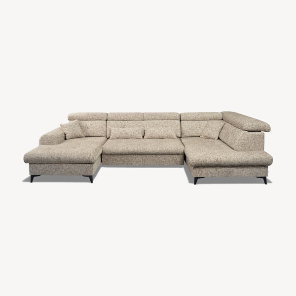 Eletra - Høyrevendt U-sovesofa med elektrisk skyvedel beige stoff