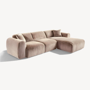 Tamara - Høyrevendt sofa m/sjeselong i beige bred kordfløyel