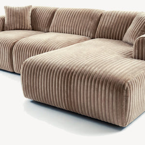 Tamara - Høyrevendt sofa m/sjeselong i beige bred kordfløyel