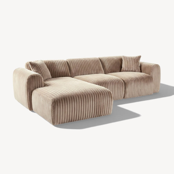 Tamara - Venstrevendt sofa m/sjeselong i beige bred kordfløyel