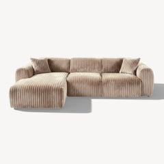 Tamara - Venstrevendt sofa m/sjeselong i beige bred kordfløyel