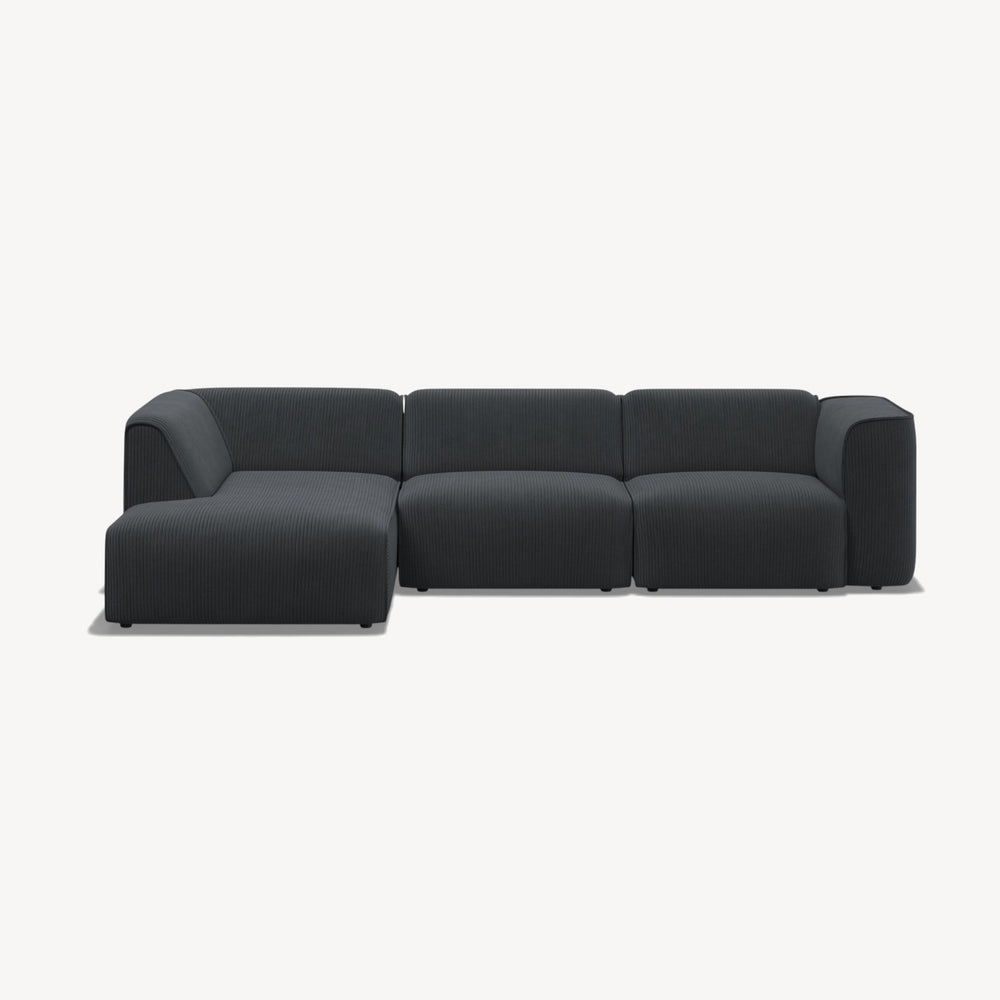 Madea - Venstrevendt sofa med sjeselong i svart kordfløyel