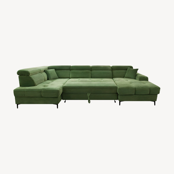 Asti — Venstrevendt hjørnesovesofa i grønn kordfløyel