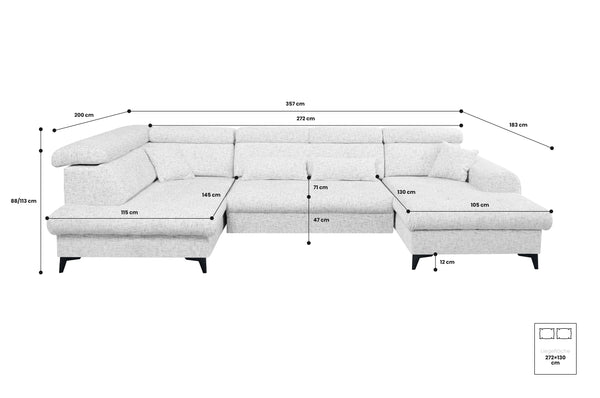 U-sofa ELETRA med elektrisk skyvedel - Imo 10