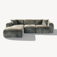 Tamara - Venstrevendt sofa m/sjeselong i oransje bred kordfløyel