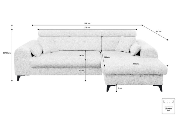 ELETRA sofa med sjeselong - Sengero