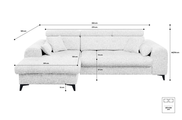 ELETRA sofa med sjeselong og elektrisk skyvedel - Sengero