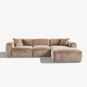 Tamara - Høyrevendt sofa m/sjeselong i beige bred kordfløyel