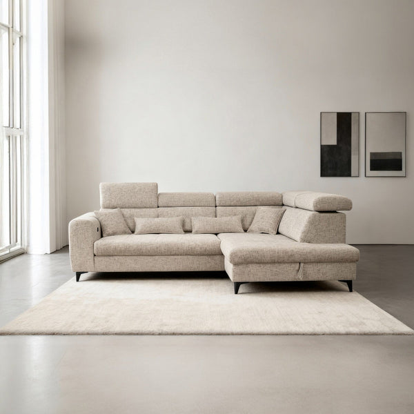Hjørnesofa ELETRA med elektrisk skyvedel beige stoff - Sengero