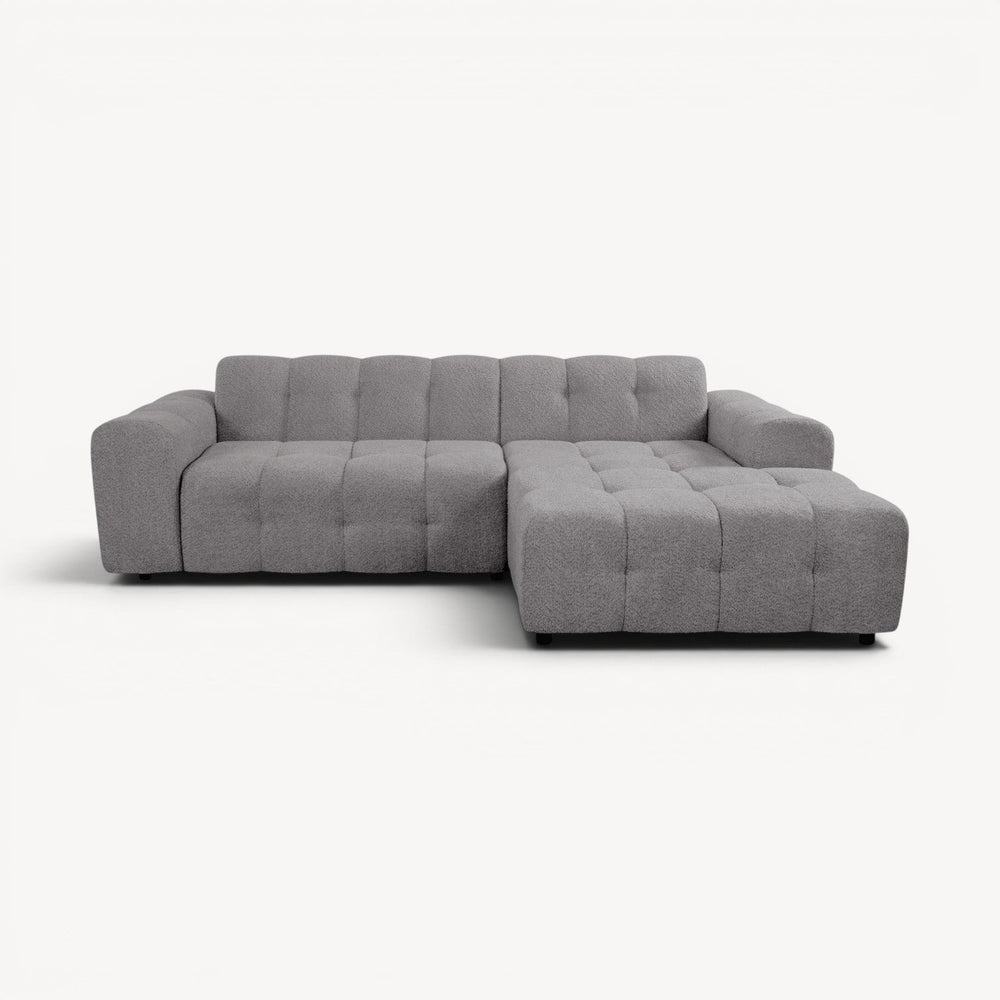 Juno - Høyrevendt sofa m/sjeselong i grå stoff - Sengero
