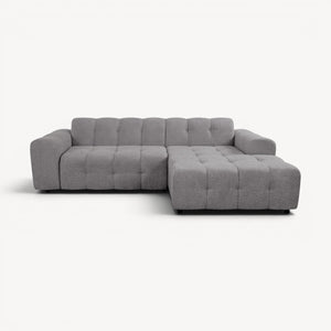 Juno - Høyrevendt sofa m/sjeselong i grå stoff - Sengero