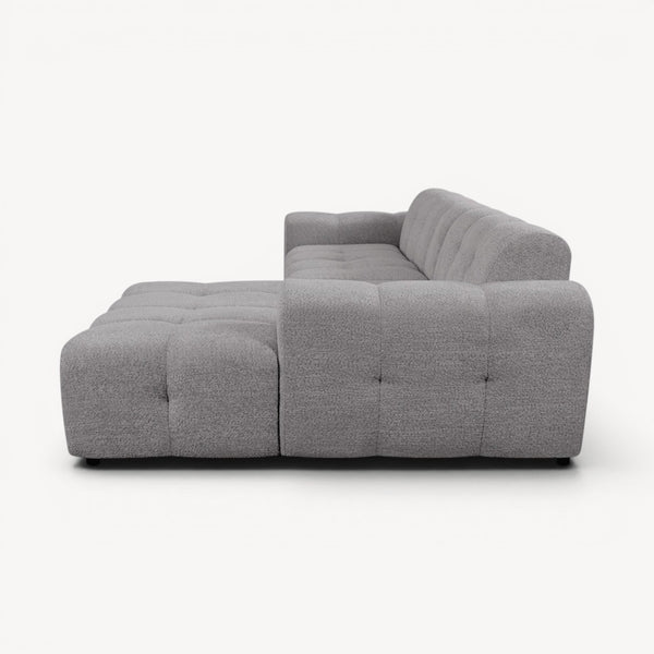 Juno - Høyrevendt sofa m/sjeselong i grå stoff - Sengero