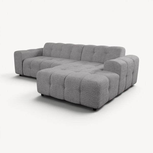 Juno - Høyrevendt sofa m/sjeselong i grå stoff - Sengero