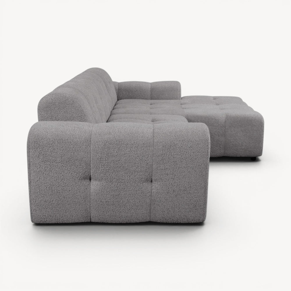 Juno - Høyrevendt sofa m/sjeselong i grå stoff - Sengero