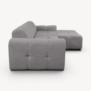 Juno - Høyrevendt sofa m/sjeselong i grå stoff - Sengero