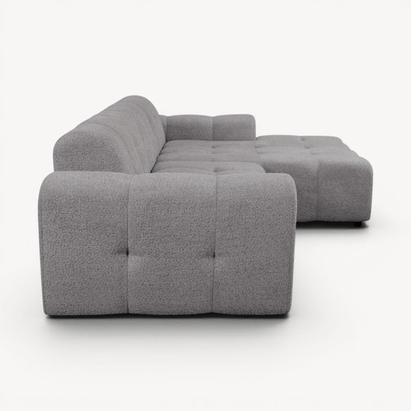 Juno - Høyrevendt sofa m/sjeselong i grå stoff - Sengero