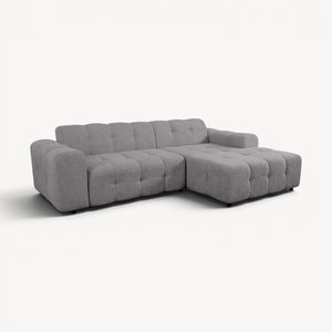 Juno - Høyrevendt sofa m/sjeselong i grå stoff - Sengero