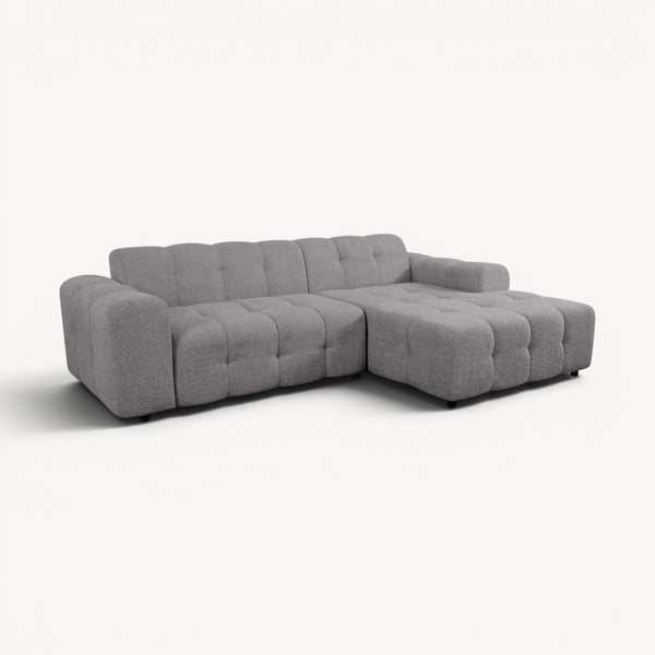 Juno - Høyrevendt sofa m/sjeselong i grå stoff - Sengero
