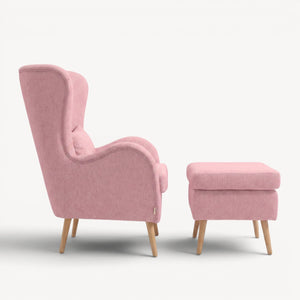 Lenestol med fotskammel rosa strukturstoff - Sengero