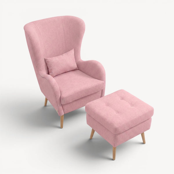 Lenestol med fotskammel rosa strukturstoff - Sengero