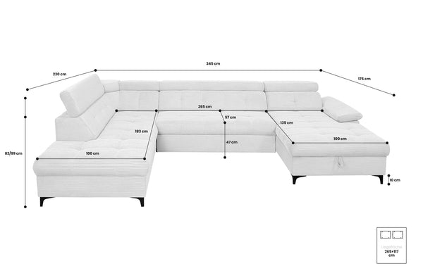 Satira - Venstrevendt U - formet hjørnesovesofa i beige kordfløyel - Sengero