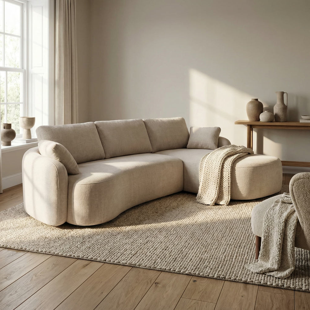 Sofa med sjeselong AMIRA beige chenille - Sengero