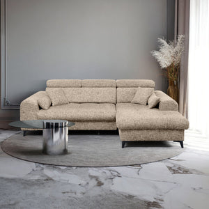 Sofa med sjeselong ELETRA med elektrisk skyvedel beige stoff - Sengero