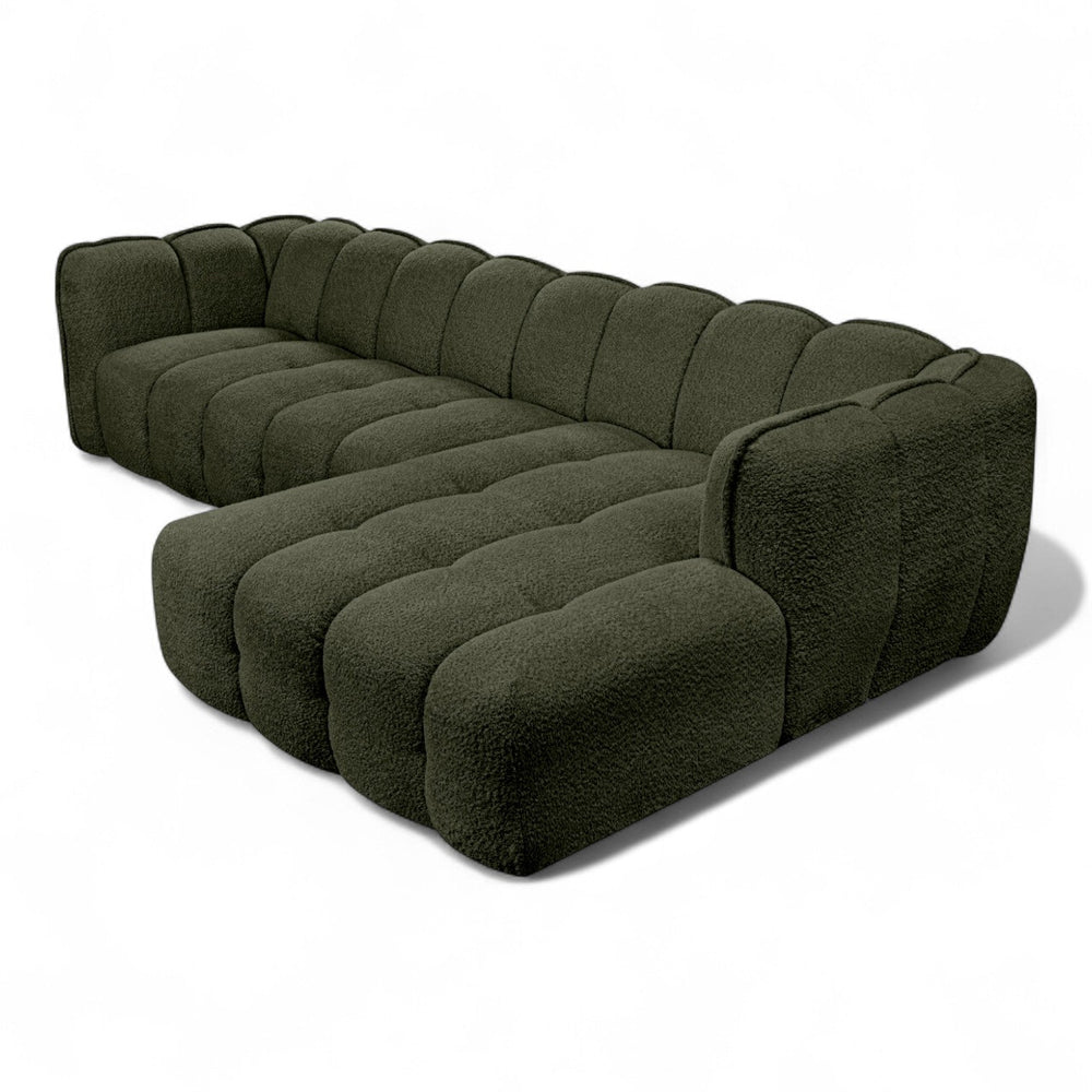 Sofa med sjeselong ELLA grønn chenille - Sengero