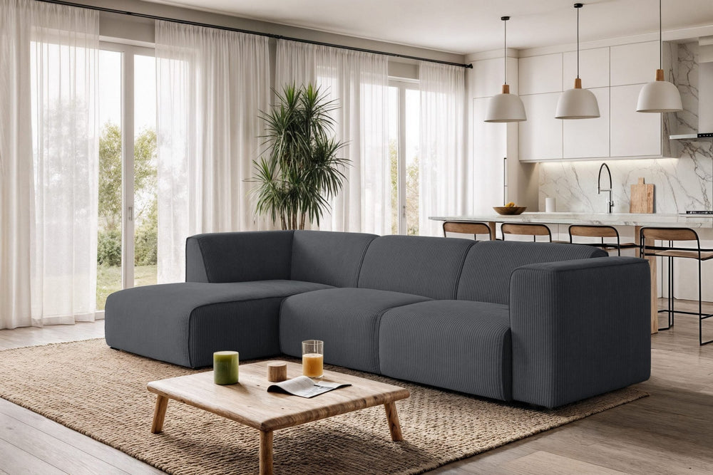 Madea - Venstrevendt sofa med sjeselong i svart kordfløyel