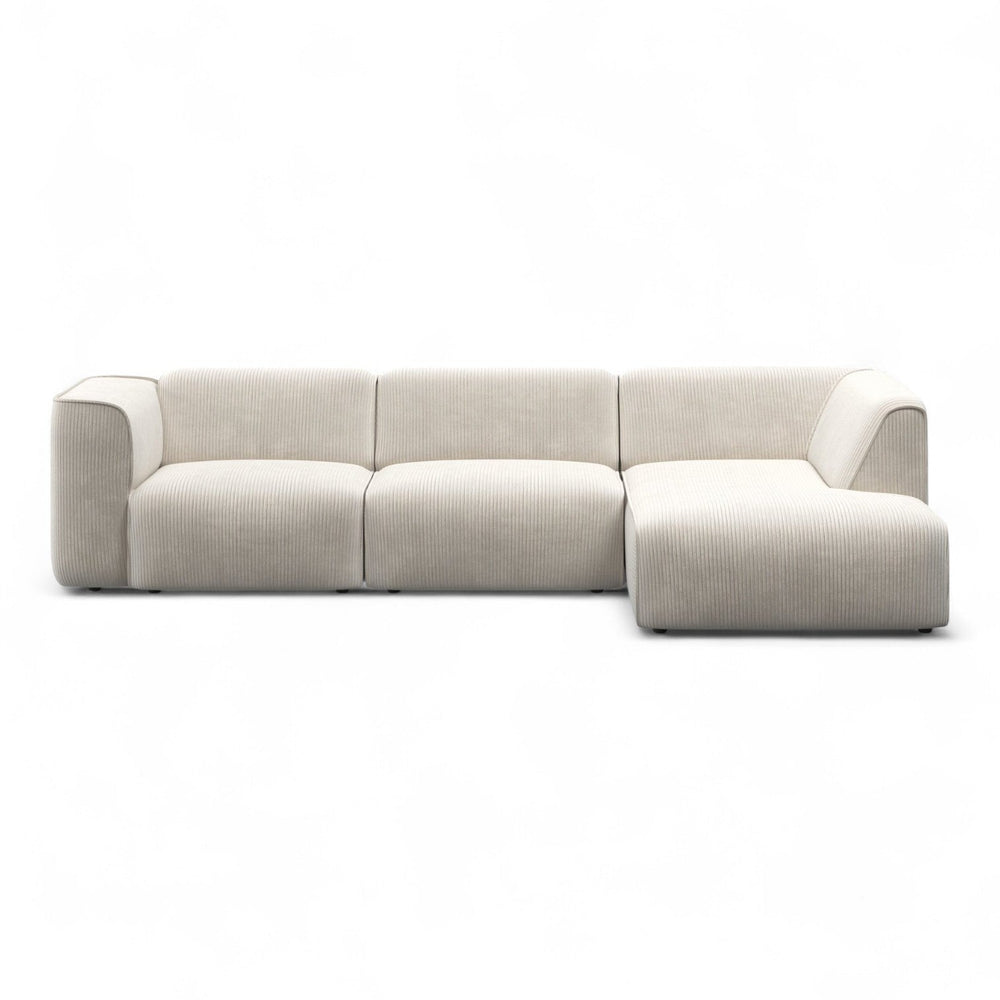 Sofa med sjeselong MADEA cremehvit kordfløyel - Sengero