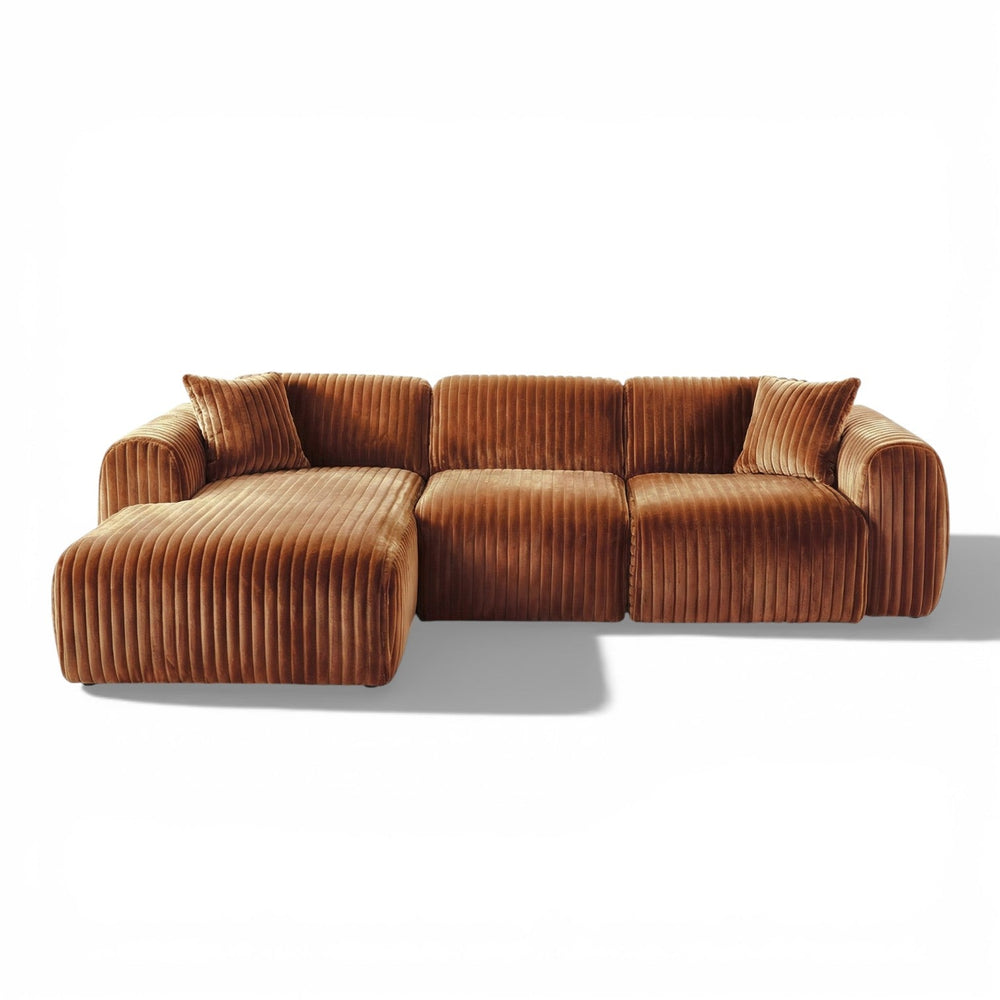 Sofa med sjeselong TAMARA oransje kordfløyel - Sengero