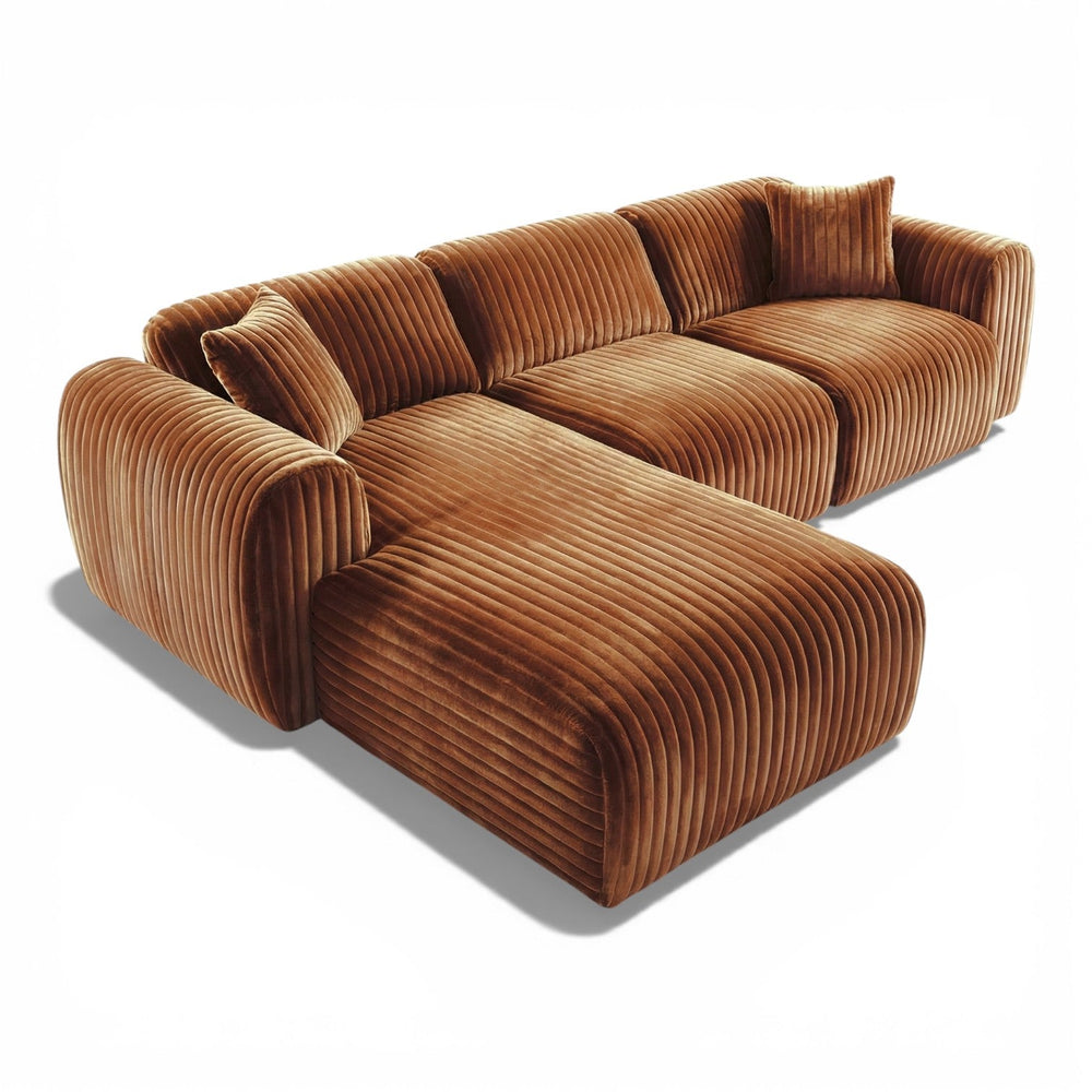 Sofa med sjeselong TAMARA oransje kordfløyel - Sengero