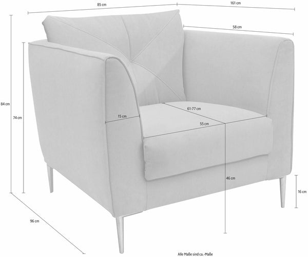 Sofagruppe beige stoff – 2,5 - seter, lenestol & fotskammel - Sengero