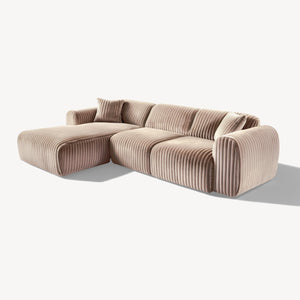 Tamara - Venstrevendt sofa m/sjeselong i beige bred kordfløyel