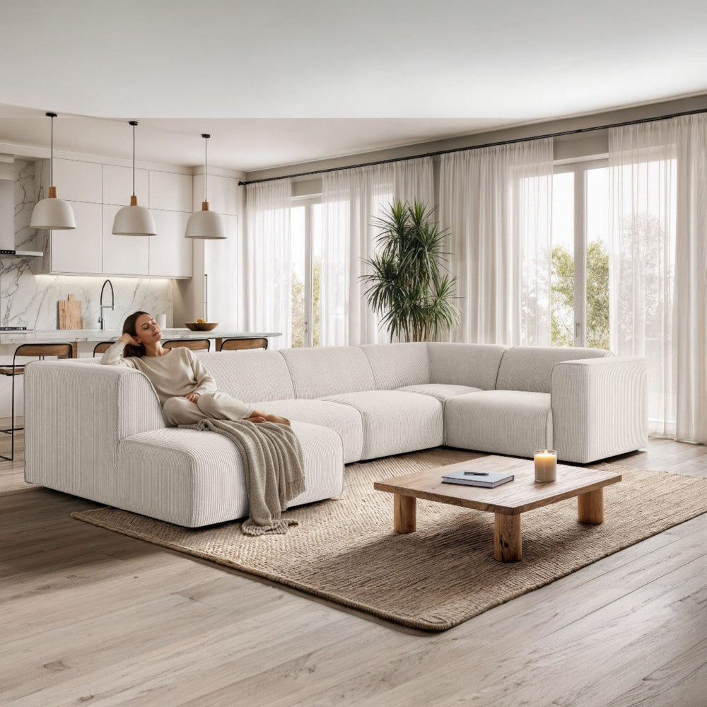 U - form XL sofa MADEA cremehvit kordfløyel - Sengero