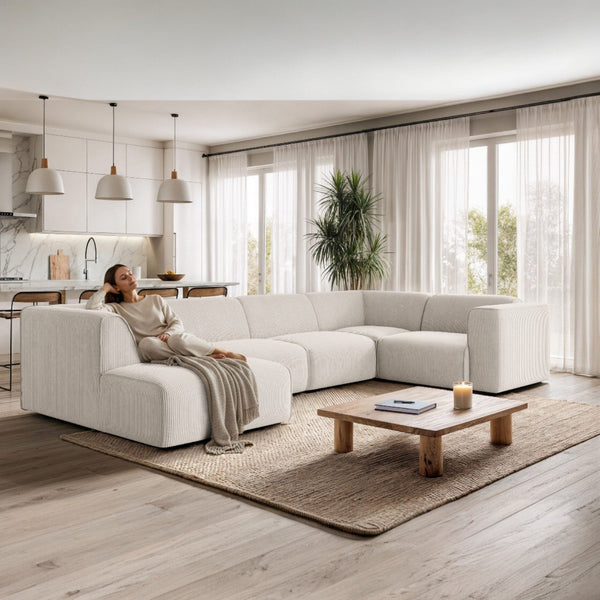 U - form XL sofa MADEA cremehvit kordfløyel - Sengero