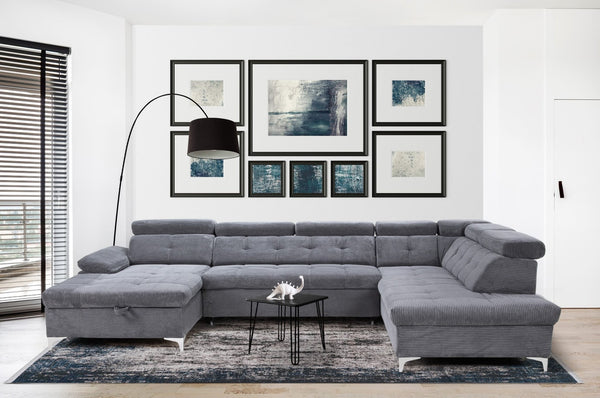 U - sovesofa SATIRA grå kordfløyel - Sengero